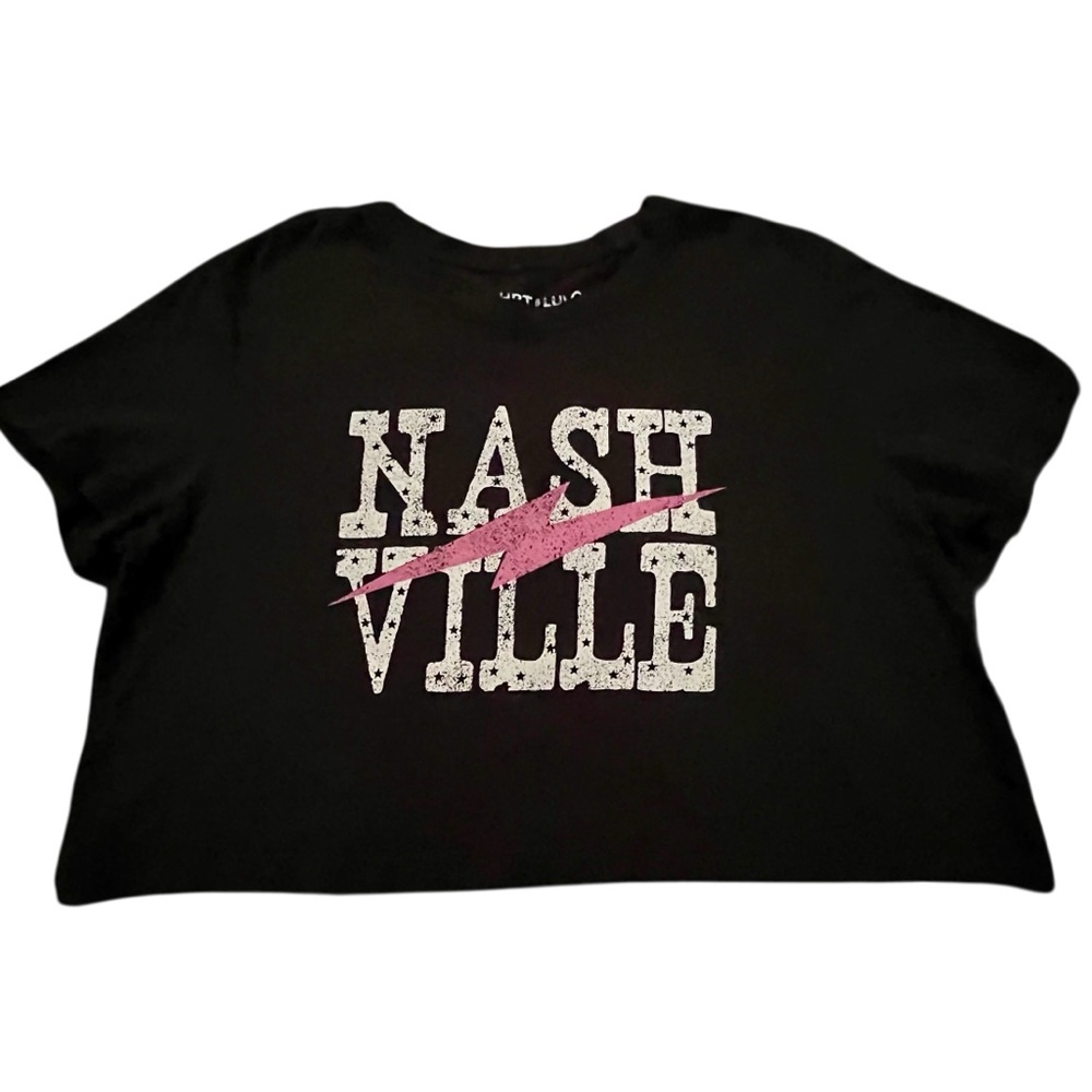 New! Black Cropped Nashville Lightning Blot T-Shirt